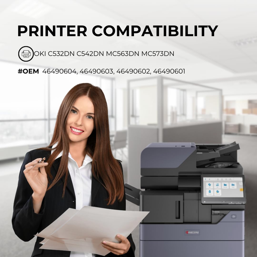 4 Color Pack Compatible Toner for Oki Okidata C532 MC573 C532dn C542dn MC563dn MC573dn - Black 7,000 & Colors 6,000 Pages
