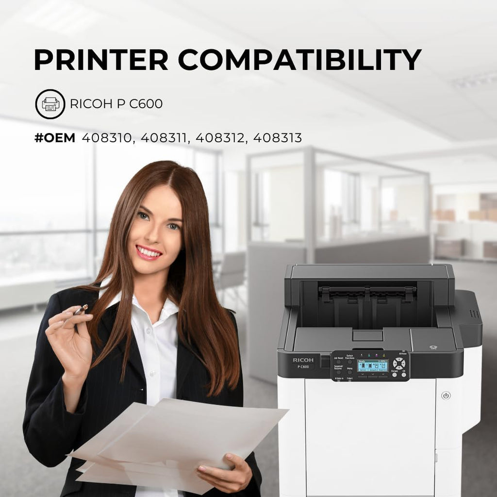4 Color Pack Compatible Toner Cartridge for Ricoh P C600 Printer - Black 18,000 & Colors 12,000 Pages