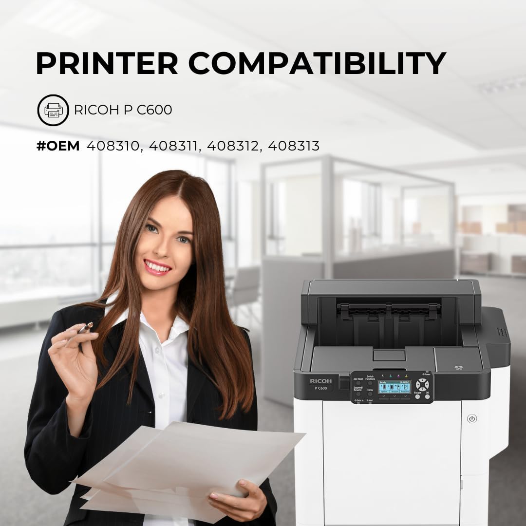 4 Color Pack Compatible Toner Cartridge for Ricoh P C600 Printer - Black 18,000 & Colors 12,000 Pages