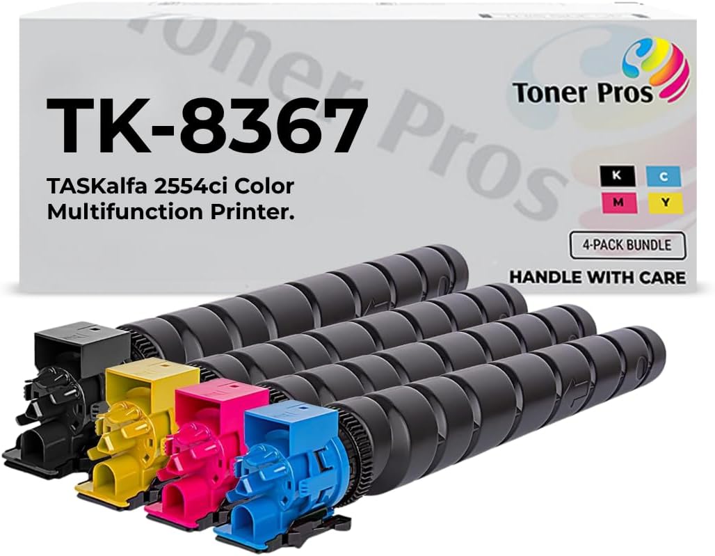 4 Color Pack Compatible Toner Cartridge Replacement for TK-8367 for Kyocera TASKalfa 2554ci Color Multifunction Printers - Black 25,000 & Colors 15,000 Pages