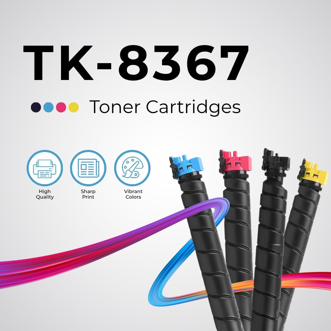 4 Color Pack Compatible Toner Cartridge Replacement for TK-8367 for Kyocera TASKalfa 2554ci Color Multifunction Printers - Black 25,000 & Colors 15,000 Pages