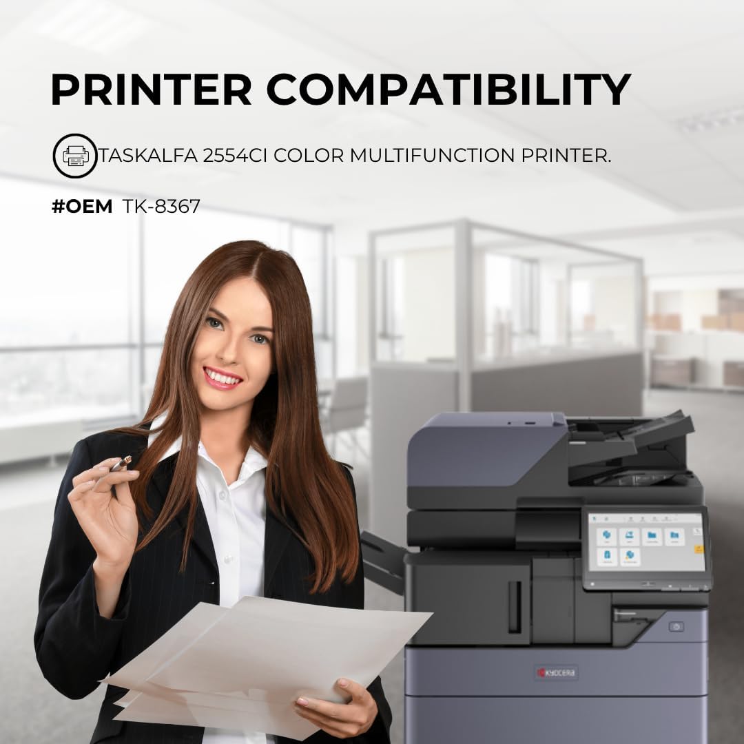 4 Color Pack Compatible Toner Cartridge Replacement for TK-8367 for Kyocera TASKalfa 2554ci Color Multifunction Printers - Black 25,000 & Colors 15,000 Pages