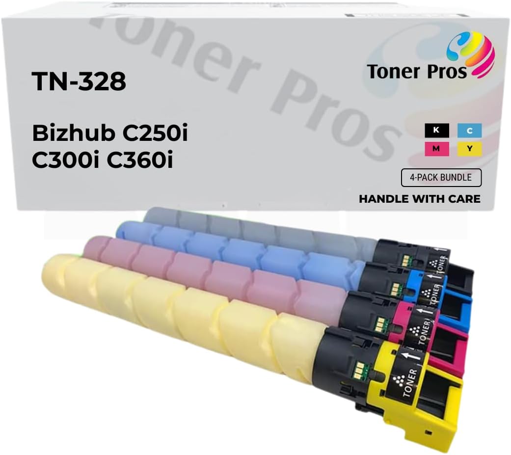 [High Yield] 4 Color Pack Compatible TN-328 Toner Cartridge for Konica Minolta Bizhub C250i C300i C360i Coiper Printer - 28,000 Pages