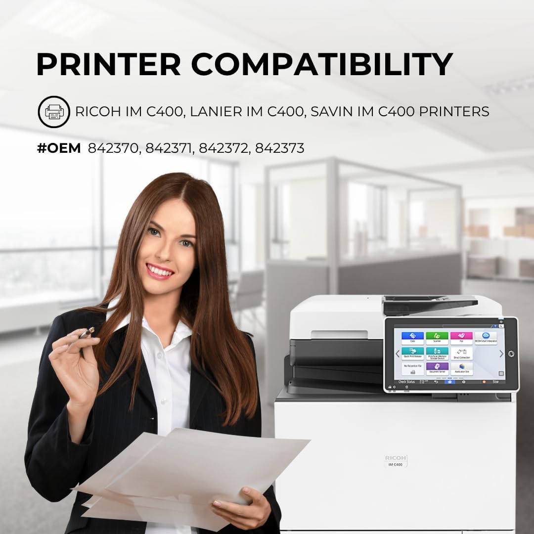 [High Yield] 4 Color Pack Compatible Toner Cartridge for Ricoh IM C400, Lanier IM C400, Savin IM C400 Printers - Black 17,500 & Colors 8,000 Pages